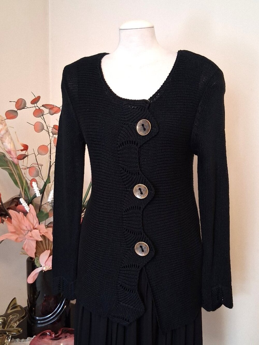 Quality Structured Knit Cardigan Sweater Women 14L Office Fall Winter Black